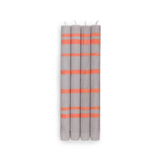 Striped Dinner Candles in Willow Grey and Orange Flame