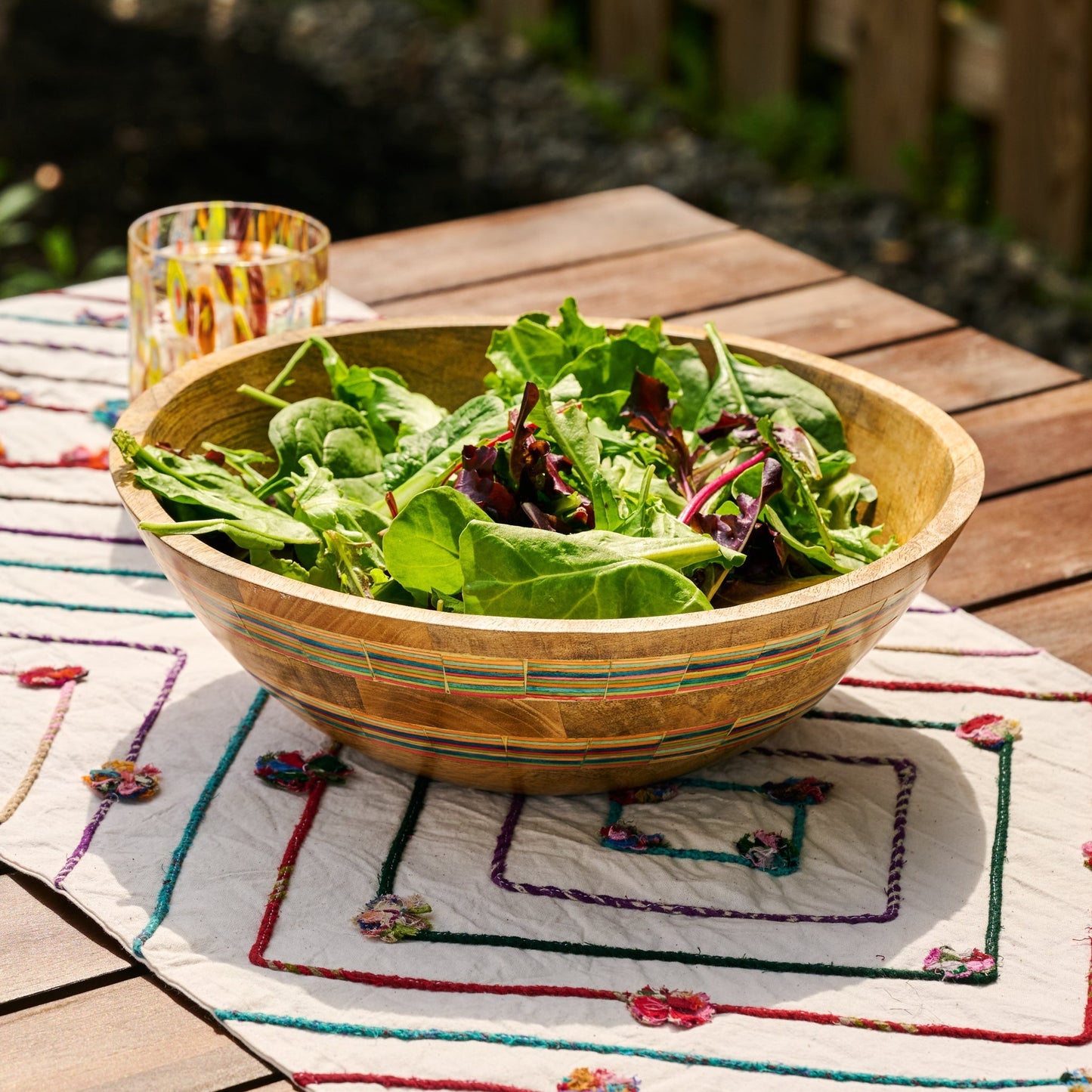 Striped Mango Wood Salad Bowl