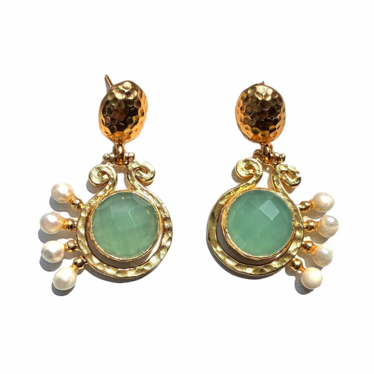 Baglama Aqua Chalecdony and Pearl Earrings