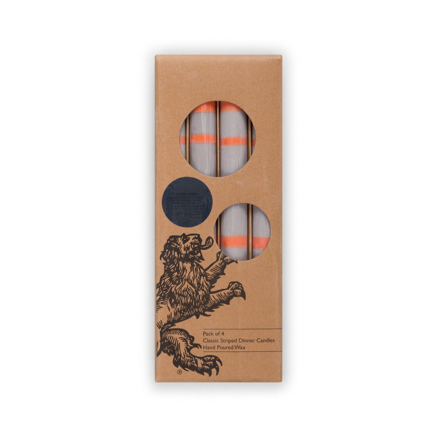 Striped Dinner Candles in Willow Grey and Orange Flame