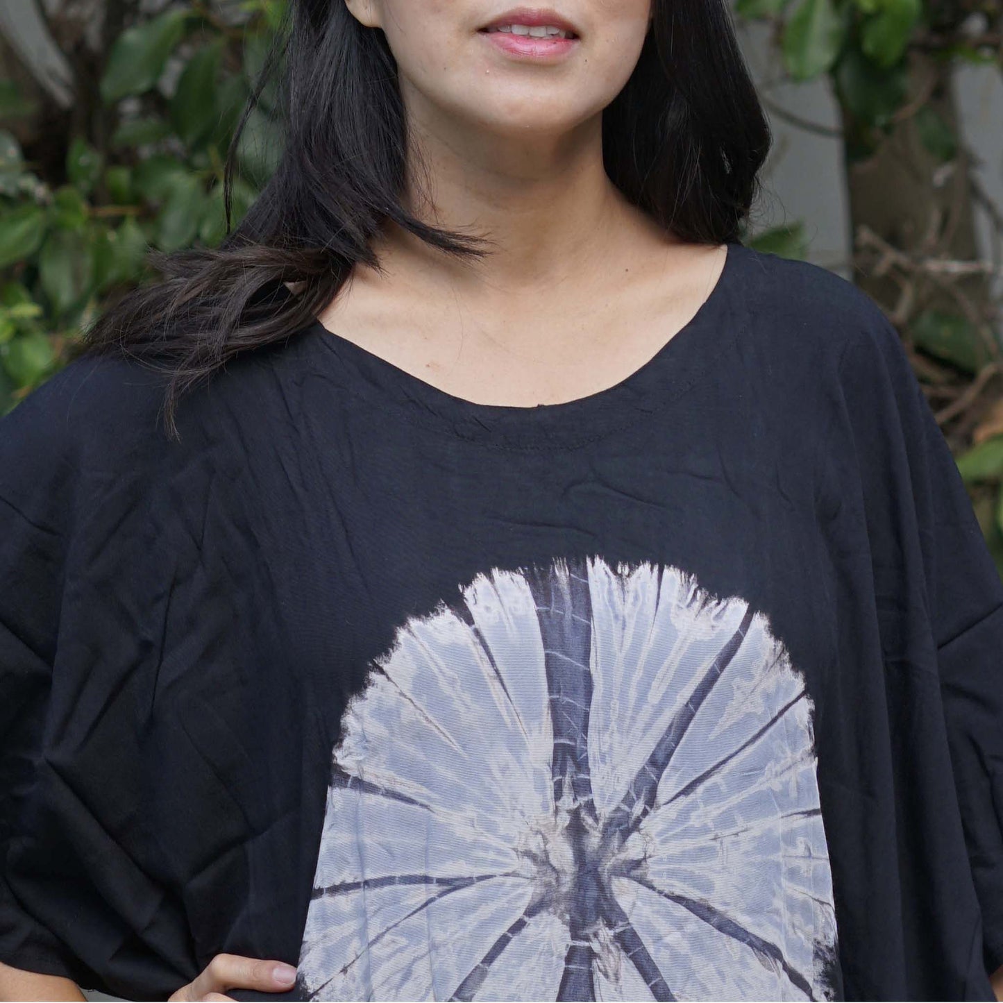 Kaftan Tie Dye Long Dress Shibori Black White Floral Pattern