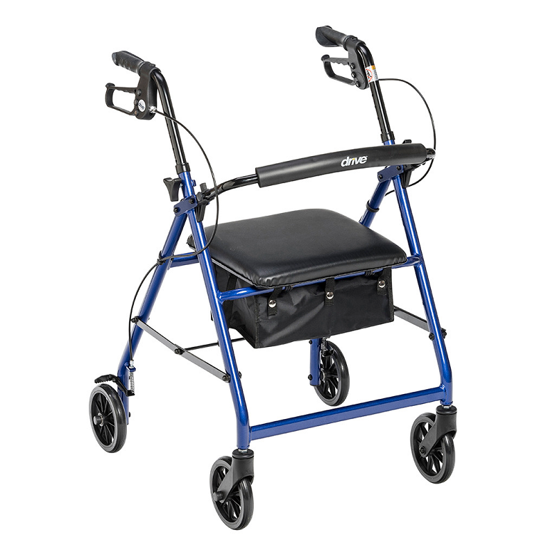 Drive Medical Walker Rollator With 6" Wheels, Fold Up Removable Back Support And Padded Seat, Blue
