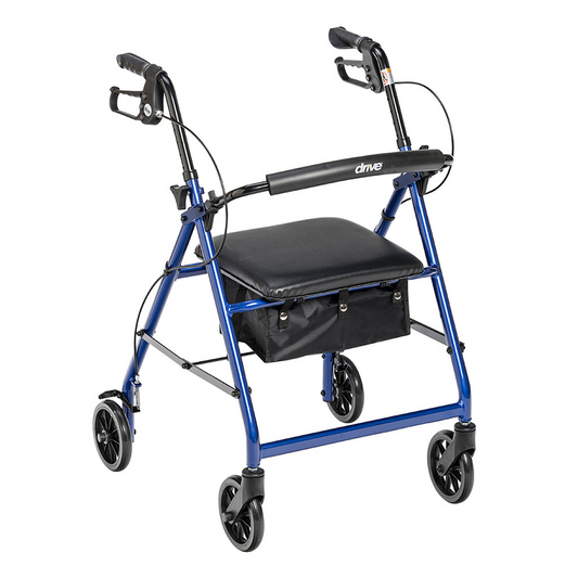 Drive Medical Walker Rollator With 6" Wheels, Fold Up Removable Back Support And Padded Seat, Blue