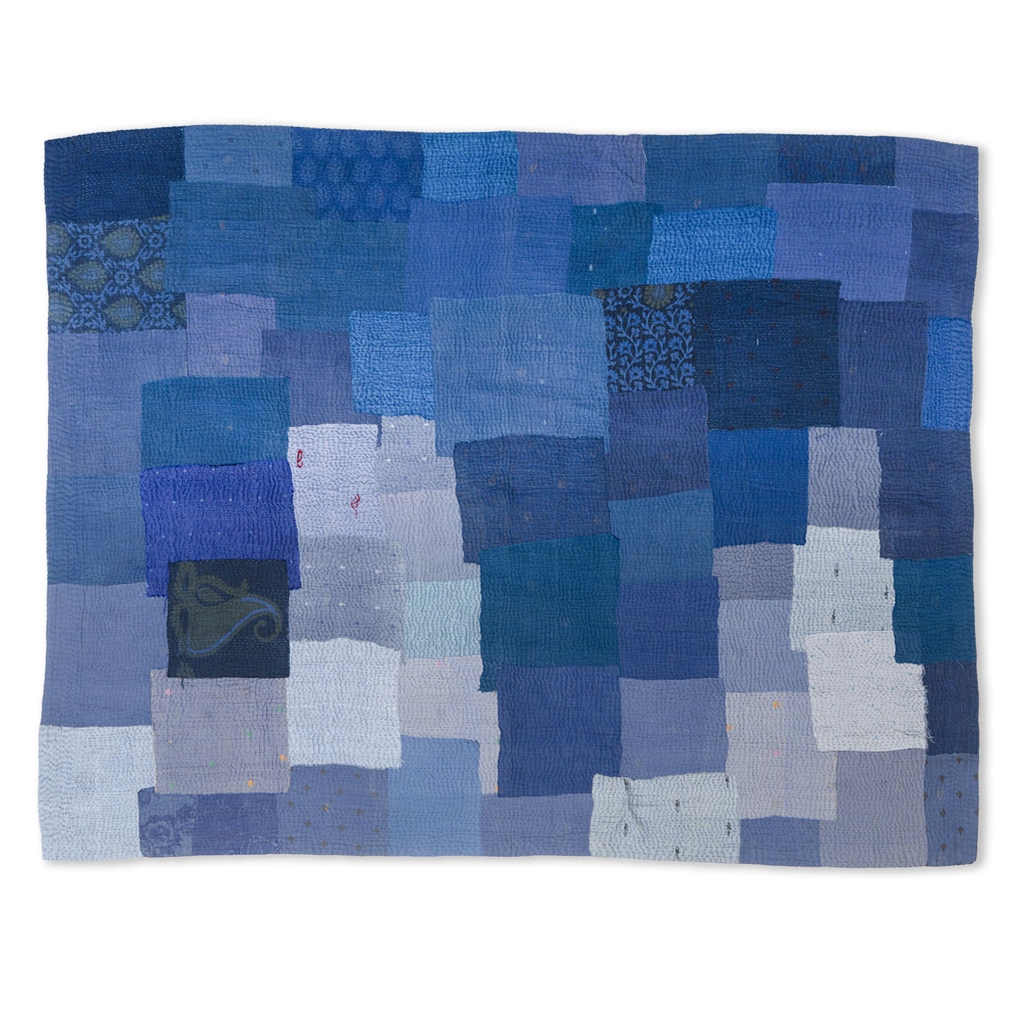 Landscape Fray Patch Vintage Kantha Throw - Navy