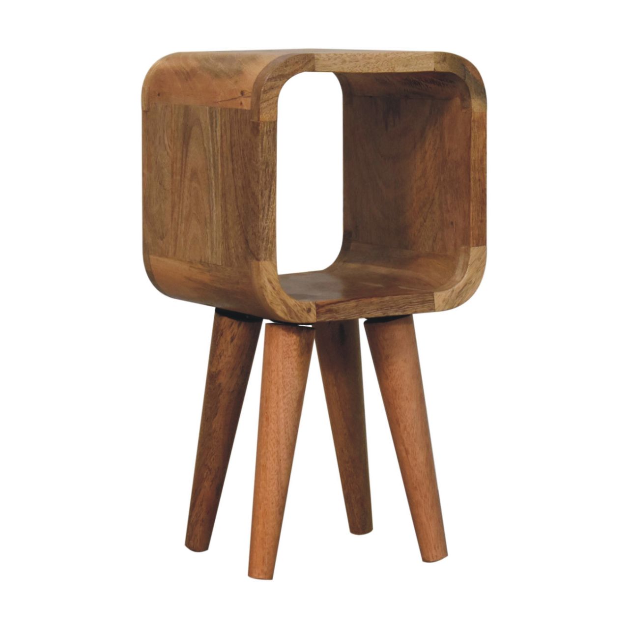 Solid Wood Extra Mini Minimalist Open Curved Oak-ish Bedside Table