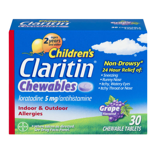 Claritin Children's Loratadine Allergy Relief 24 Hour Non-Drowsy Grape Chewable Tablets - 30ct