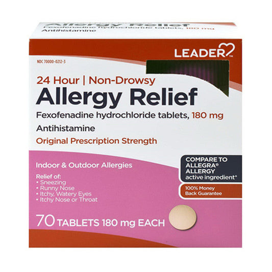 Leader Health Care 24 Hour Allergy Relief Tablets, 180 Mg