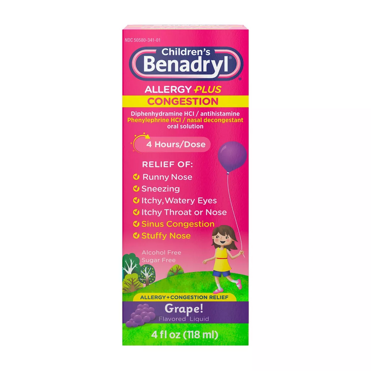 Benadryl Children's Allergy Plus Congestion Relief Liquid - Grape - Diphenhydramine - 4 Fl Oz