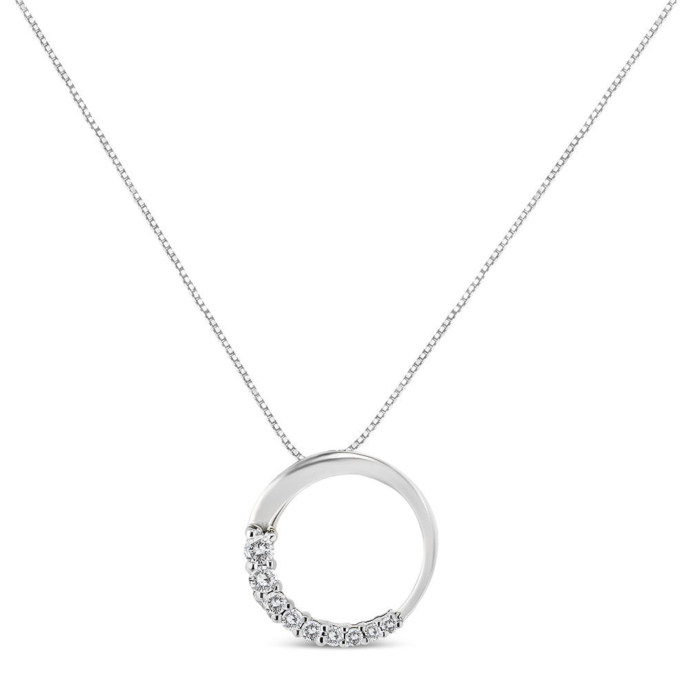 14K White Gold 1/4 Cttw Round-Cut Graduating Diamond Open Circle Hoop 18" Pendant Necklace (J-K Color, I1-I2 Clarity)