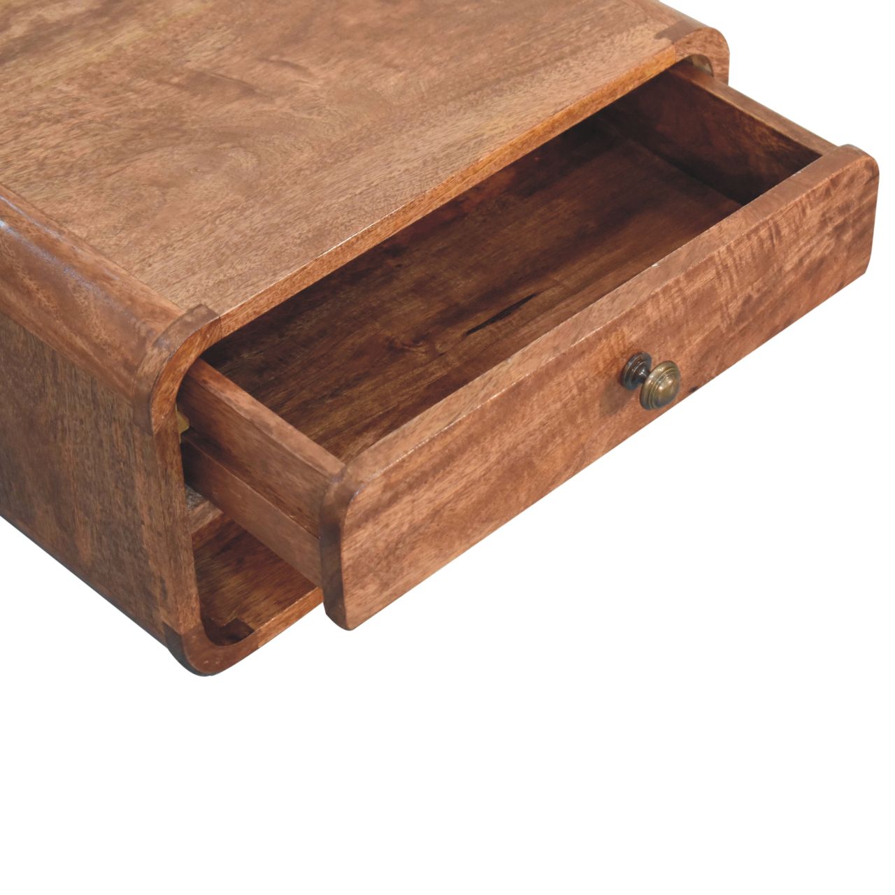 Solid Wood Curved Honey Caramel Wall-Mounted Bedside Table