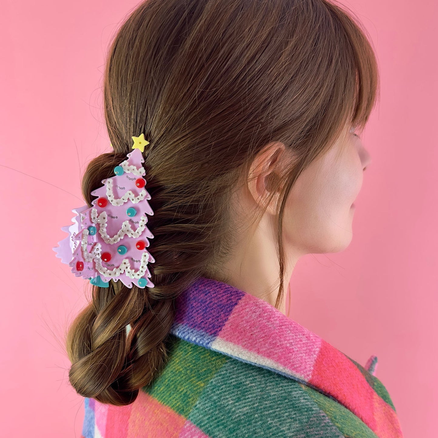 Pink Christmas Tree Hair Claw