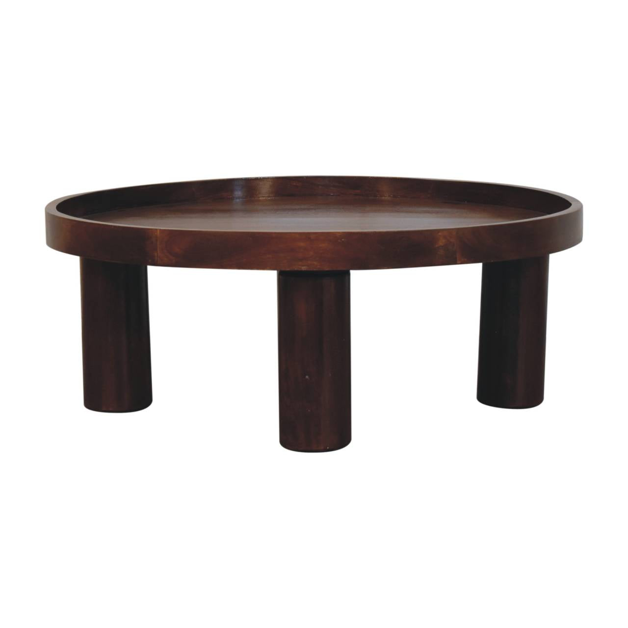 Solid Wood Crescent Coffee Table, Chestnut, Dark Brown