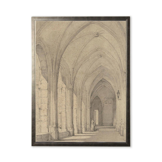 Church Hallway Painting Print in Silver Frame