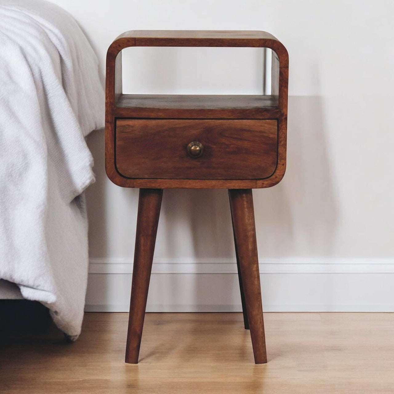 Solid Wood Mini Honey Caramel Curved Nightstand