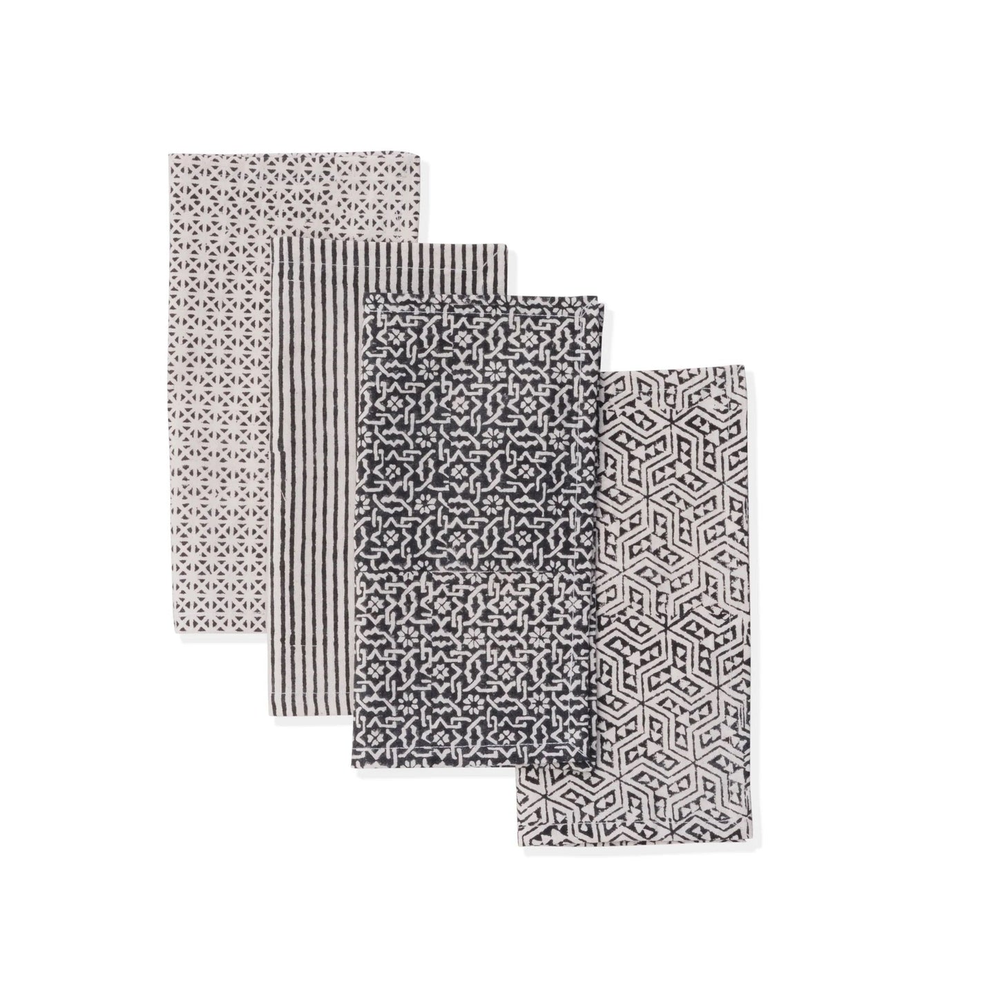 SOLACE Hand Block Printed Napkins – Set of 4. Cotton – Fair Trade – Artisan Made