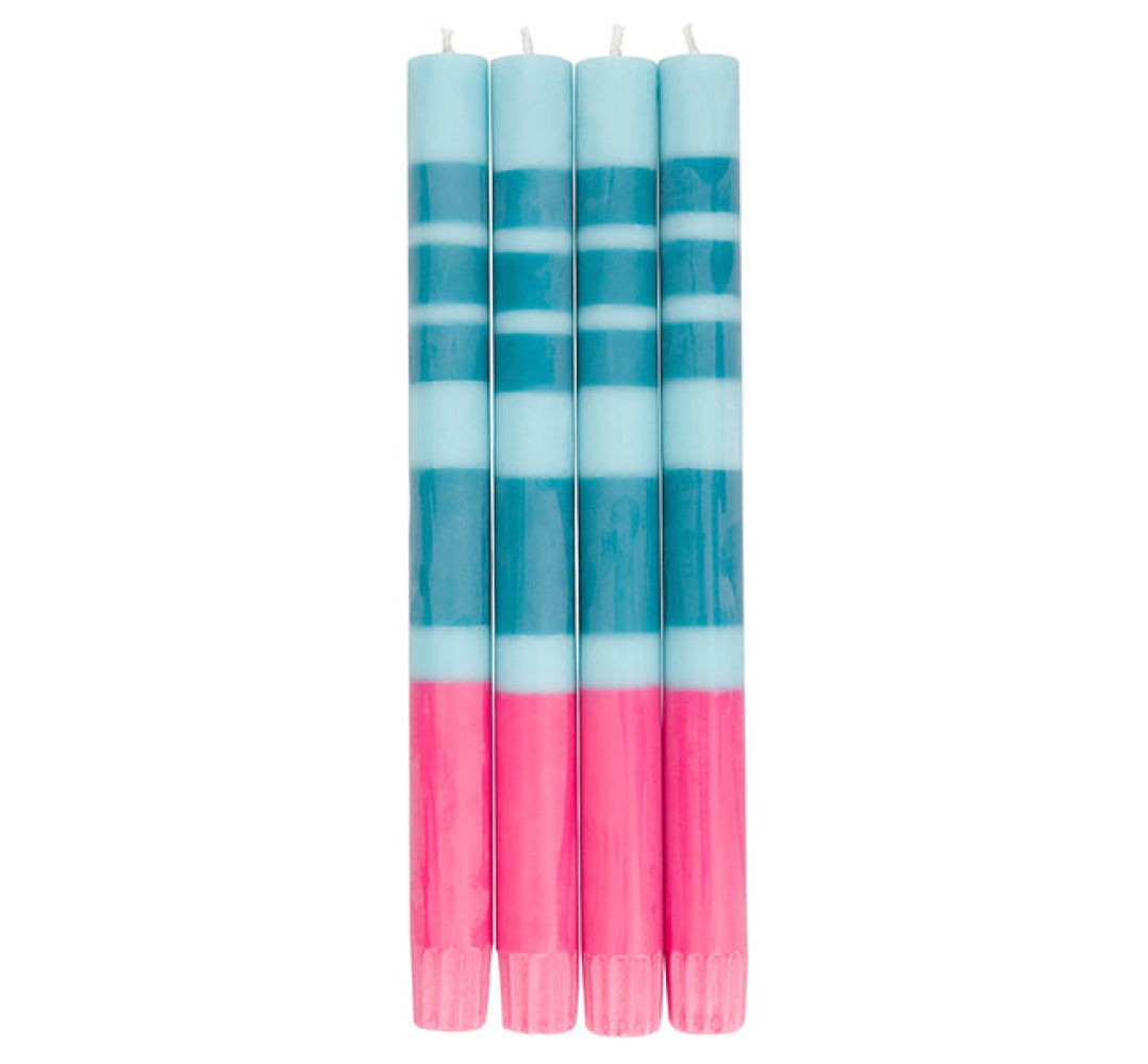 S/4 STRIPED Neyron, Powder & Petrol Dinner Candles