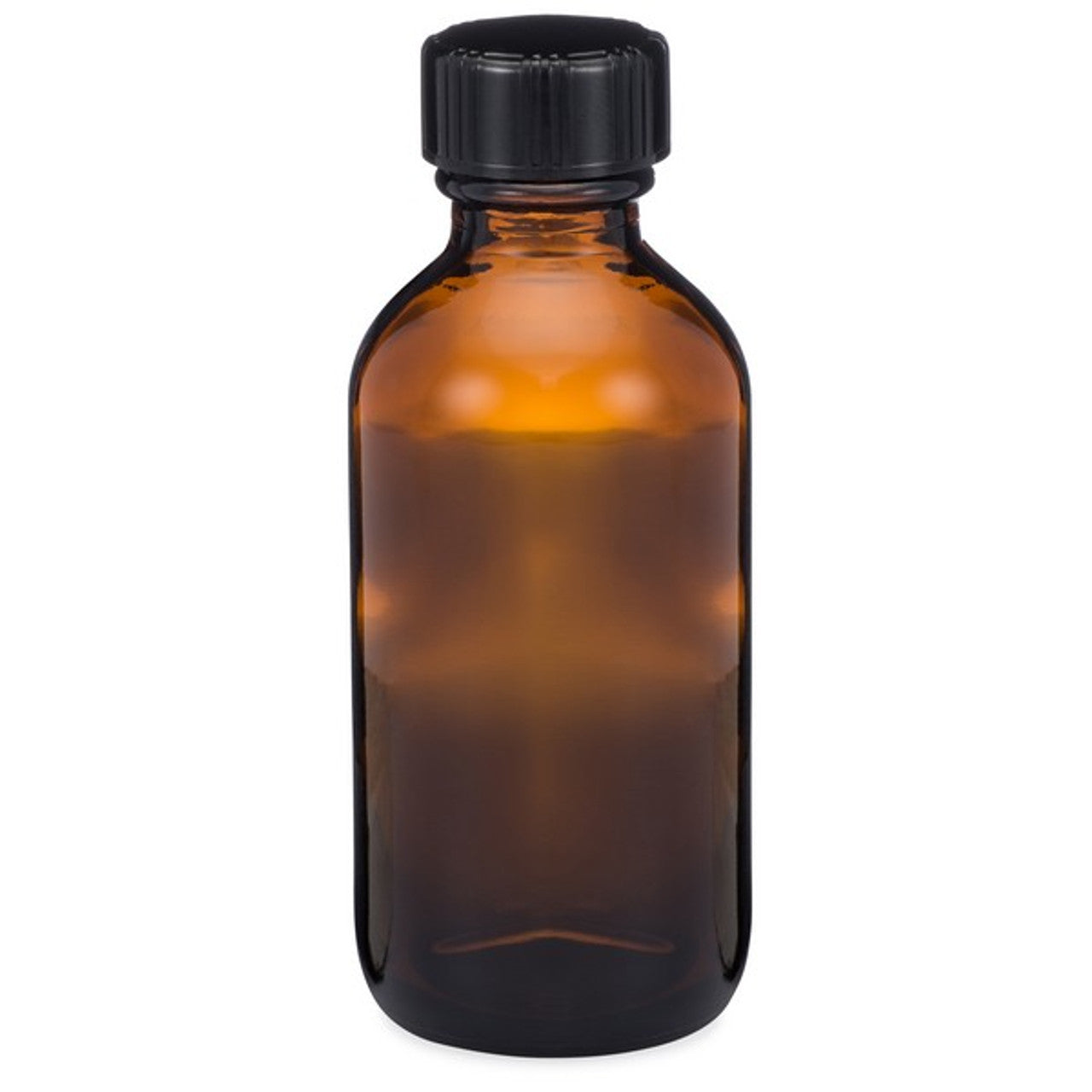 2 oz. Amber Glass Boston Round Bottles with Black Polypropylene Screw Caps (96-Pack)