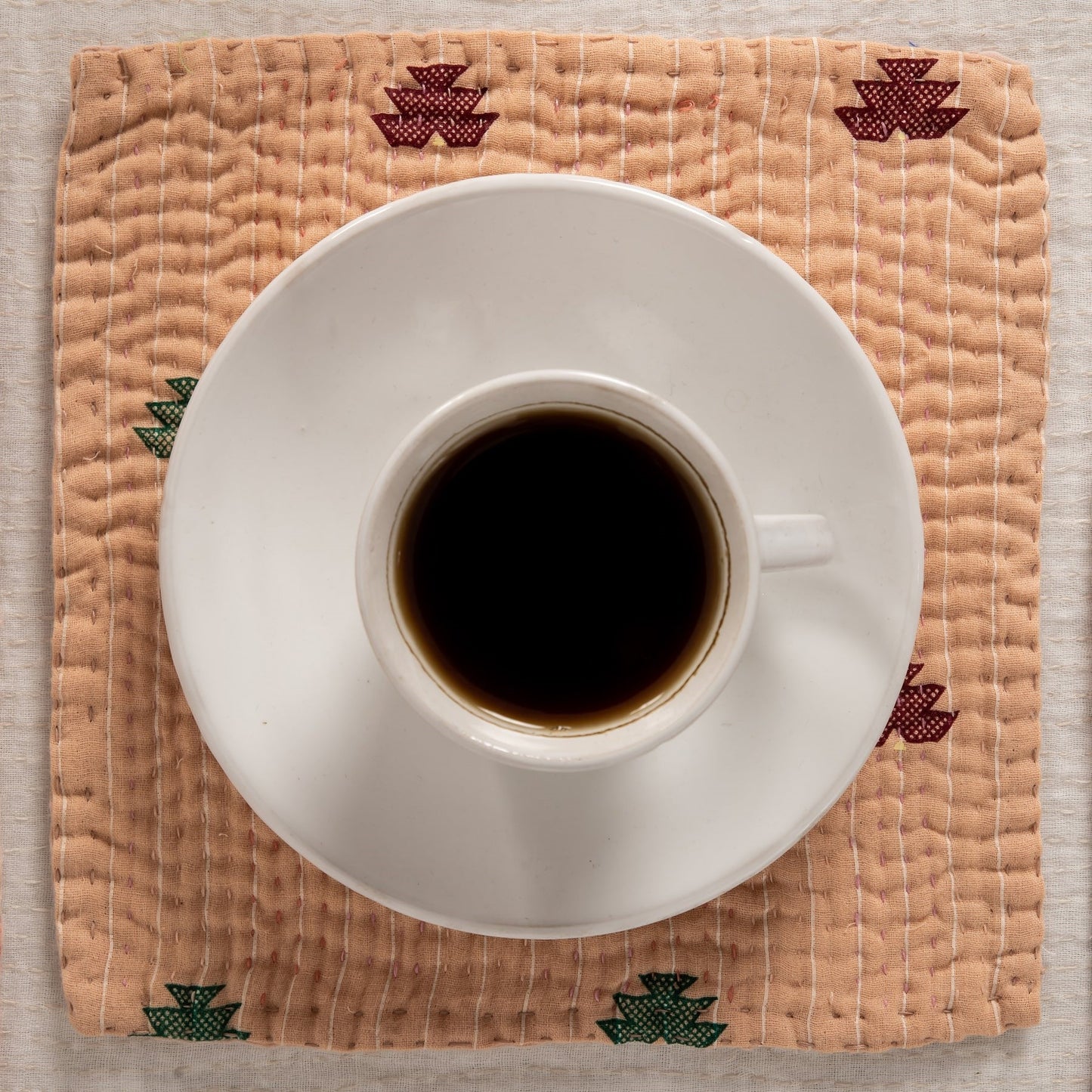 Mosaic Fray Patch  vintage Kantha Coaster - Shallot (Set of 2)