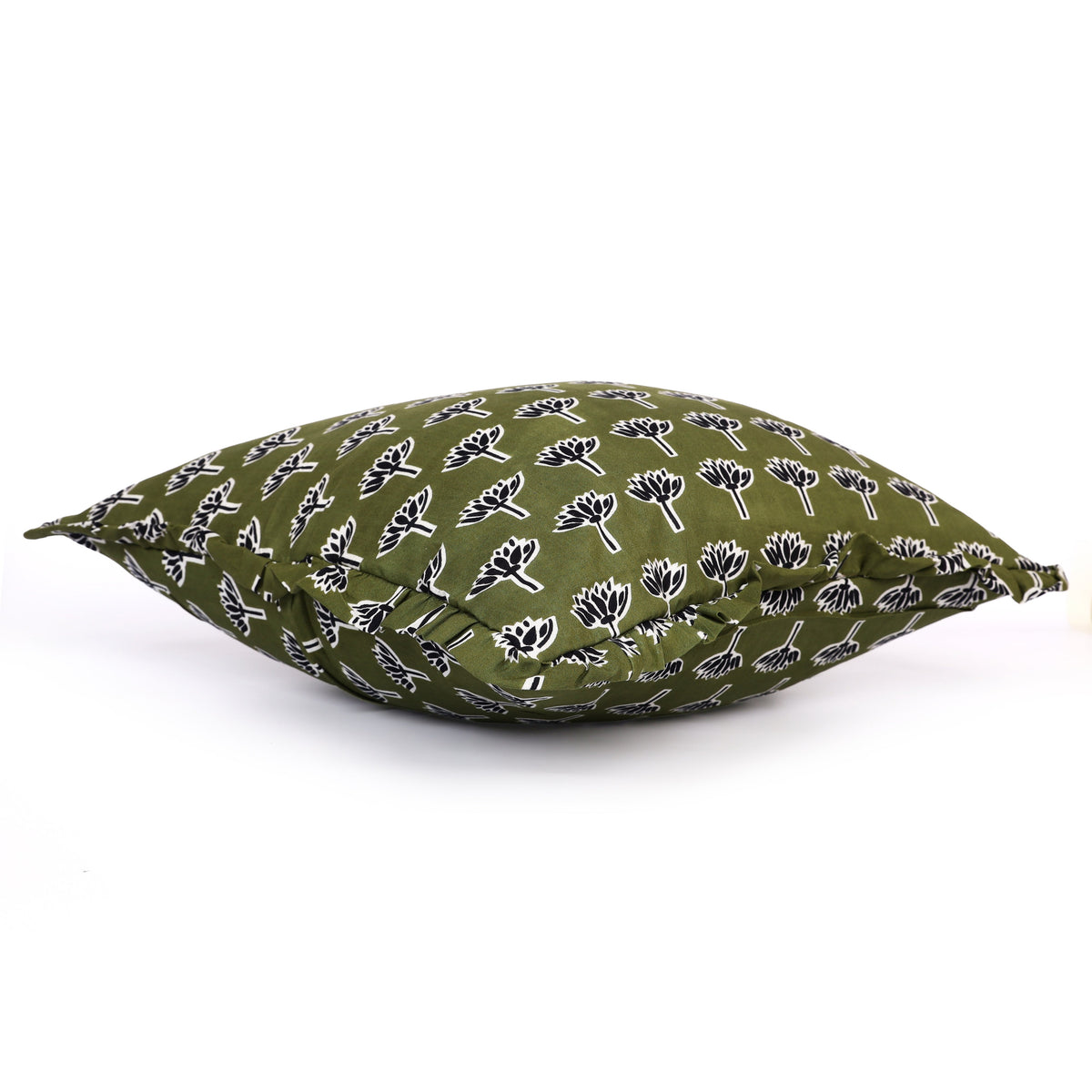 Block-Printed Pillow Cover | 20x20 Ruffled Cotton, Hidden Zipper