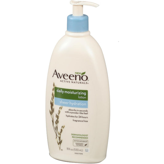 Aveeno Sheer Hydration Daily Moisturizing Lotion For Dry Skin With Soothing Oat, Lightweight, Fast-Absorbing & Fragrance-Free Intense Body Moisturizer, 18 Fl. Oz