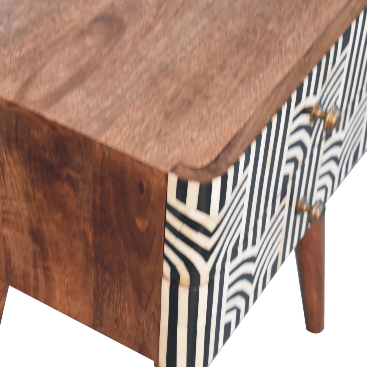 Solid Wood Honey Caramel Edessa Bone Inlay Bedside Table