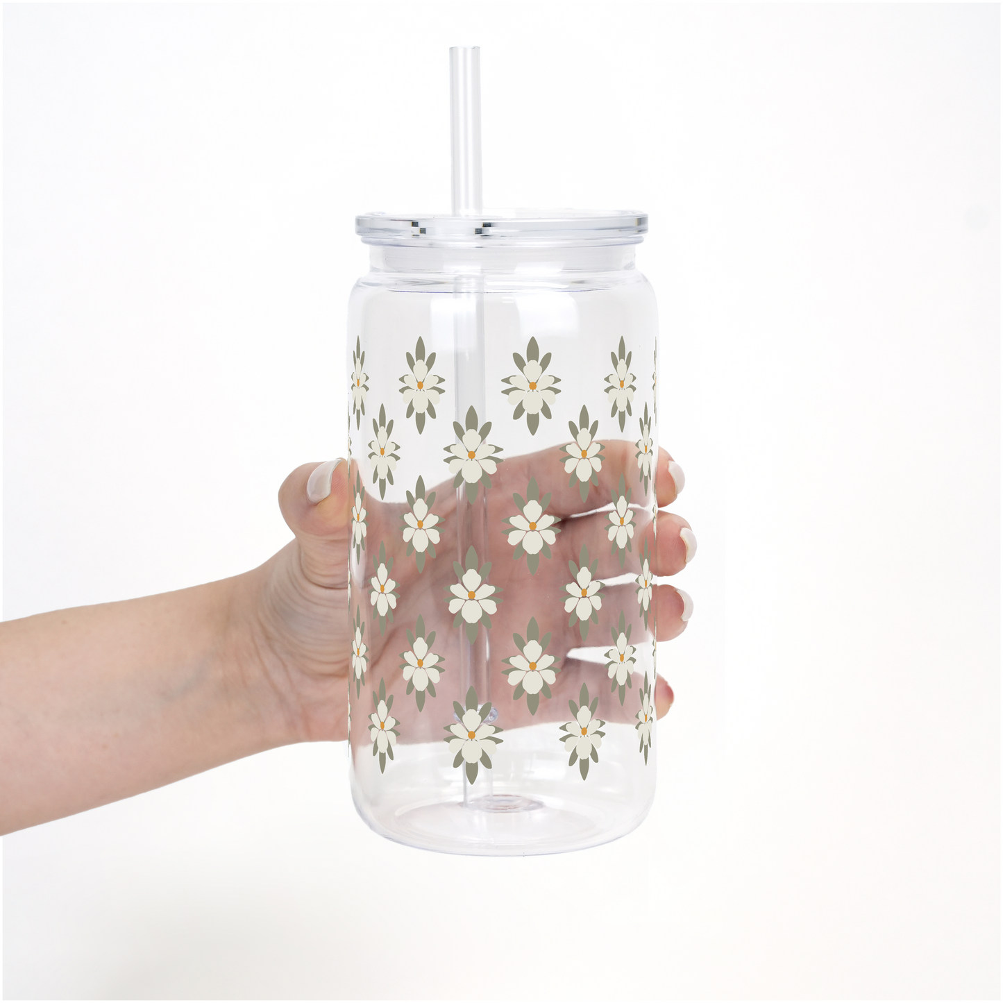 Soft Magnolias Cup With Lid and Straw