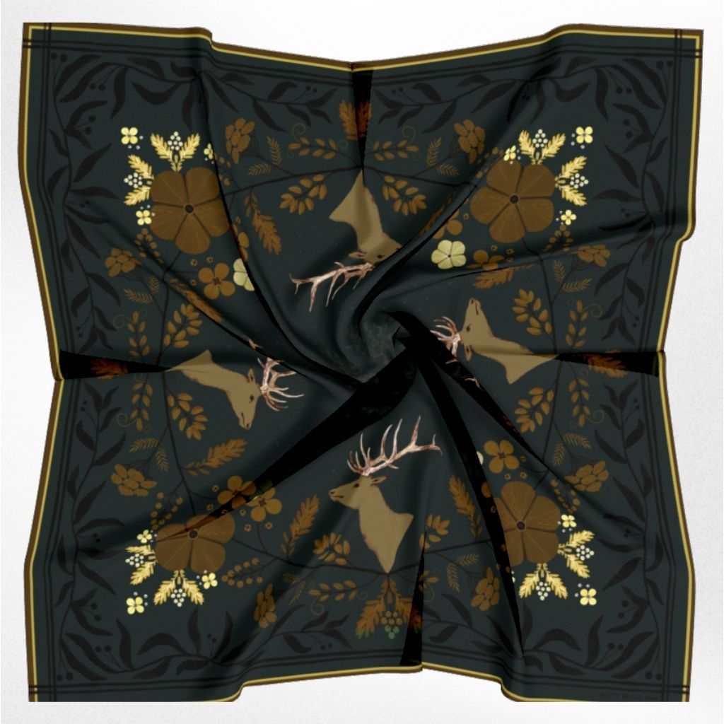100% Silk Scarf: Haven - Golden Wildflowers & Elk