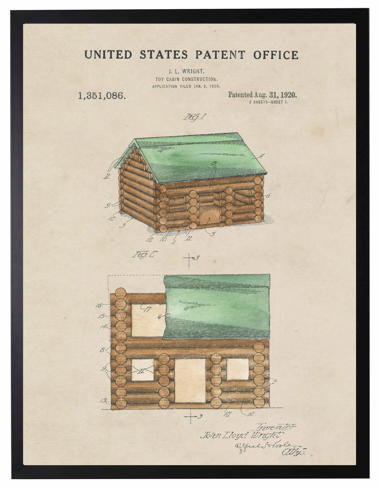 Lincoln Logs Patent in Black Frame