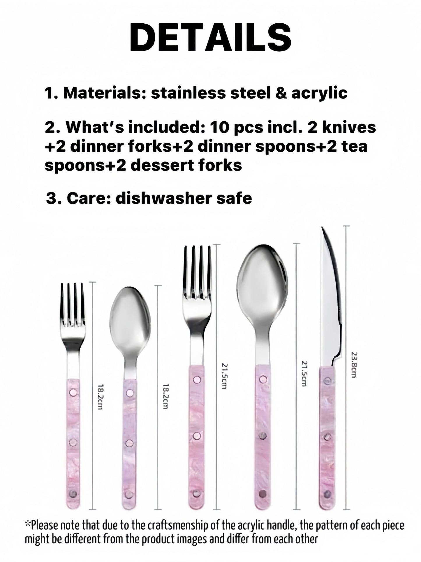 S/10 Salt Lake Flatware, Modern Elegant Pink Cutlery Silverware Set
