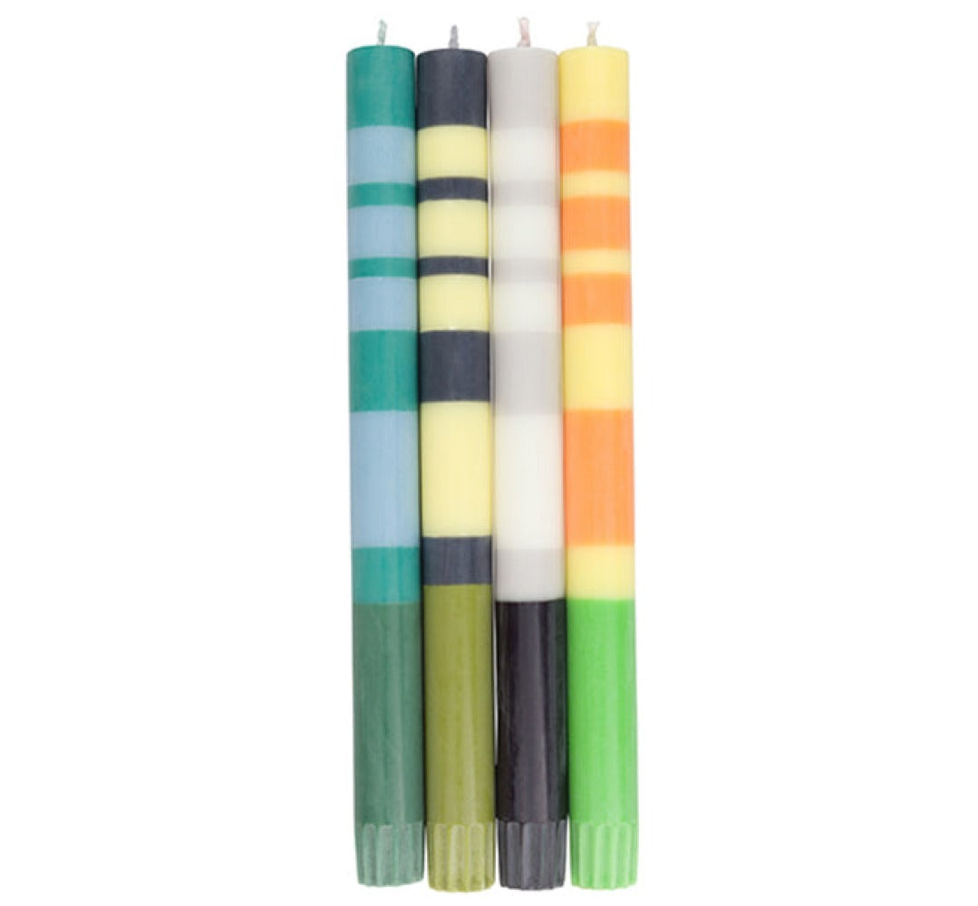 S/4 STRIPED Greens & Yellows Dinner Candles
