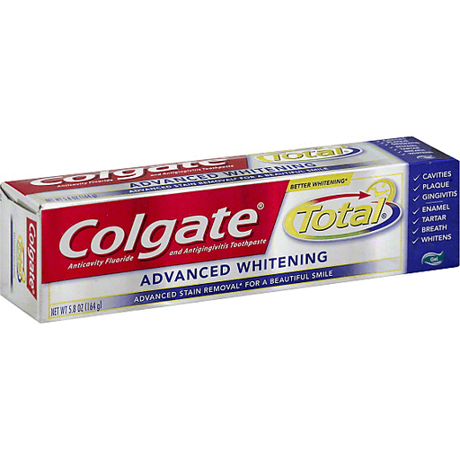Colgate Total Toothpaste, Anticavity Fluoride And Antigingivitis, Advanced Whitening, Gel