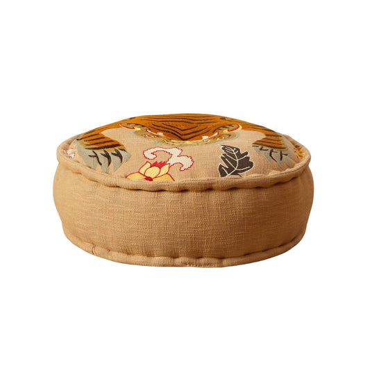 Floor Pouf with Tiger Print Embroidery