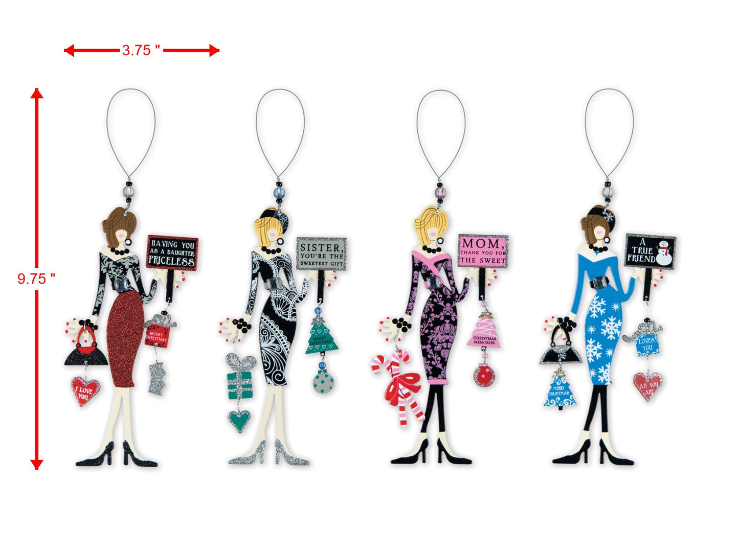 Stylish Special Friends & Family Ornaments - Set of 4