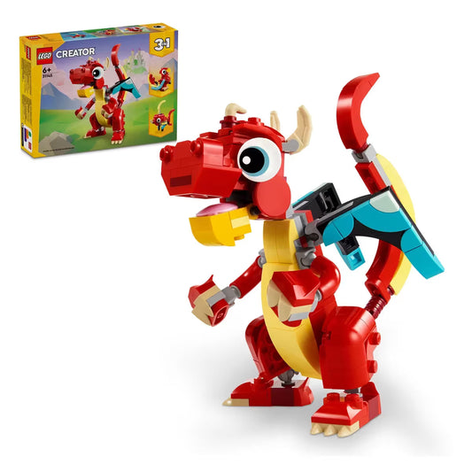 Lego Creator Red Dragon 3 In 1 Animal Toy Set 31145 Multicolour For Kids Ages 6Y+ (149 Pieces)