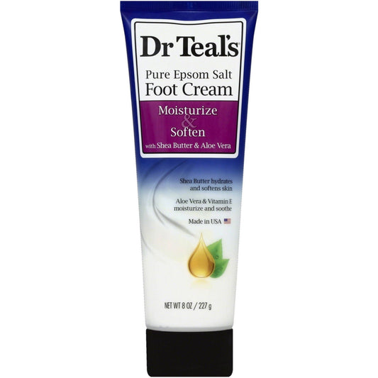 Dr Teal's Pure Epsom Salt Foot Cream, Moisturize & Soften With Shea Butter & Aloe Vera 8 Oz