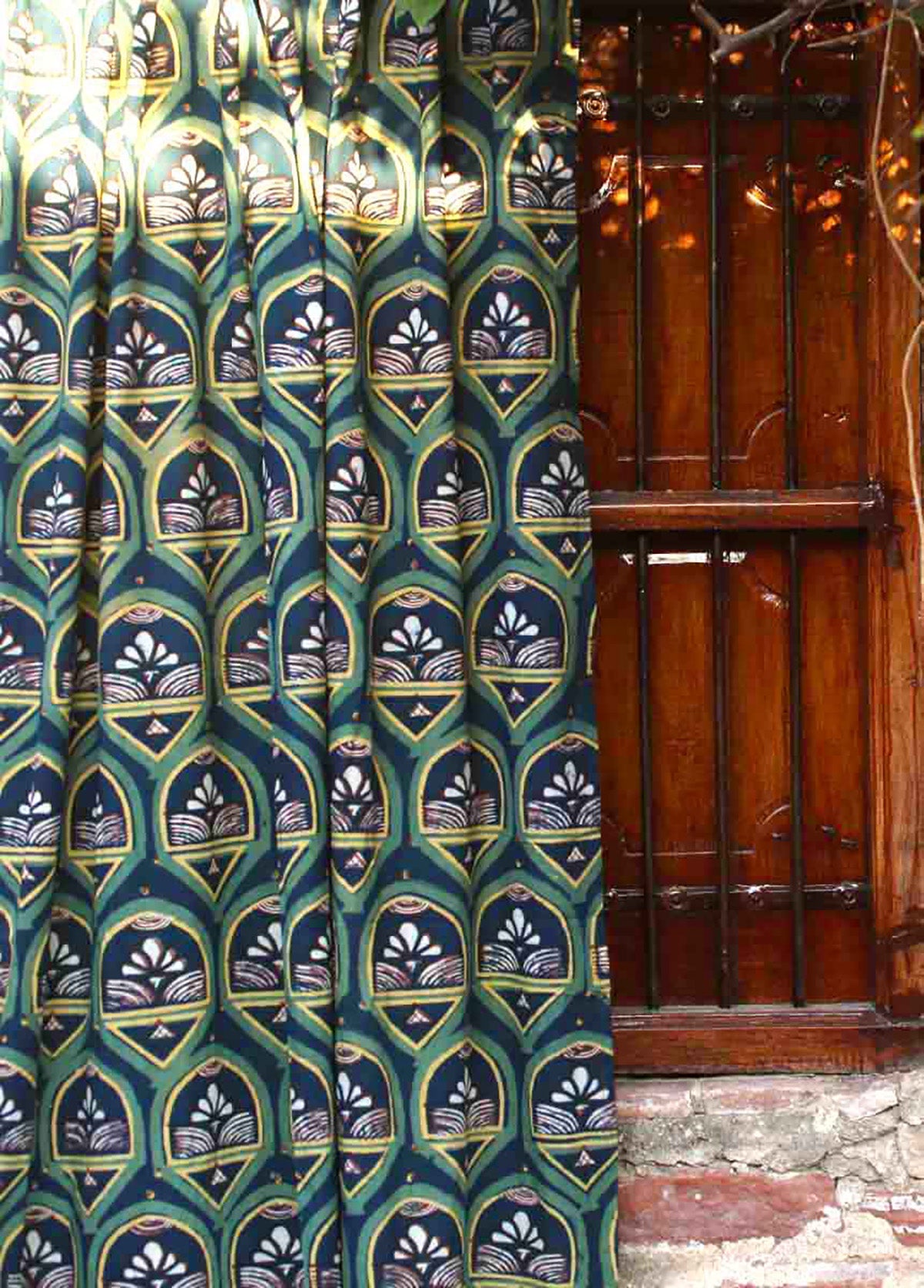 Hand Block Print Cotton Curtain, Sustainable Window Drape - Rajkumari
