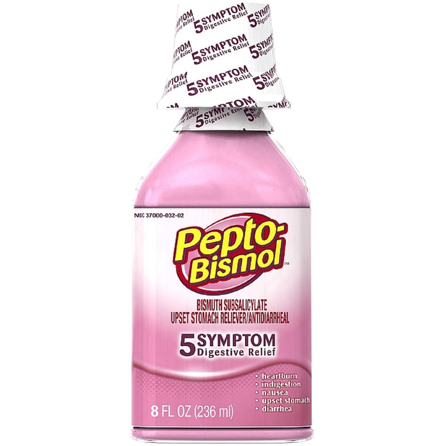 Pepto Bismol Upset Stomach Reliever/Antidiarrheal, 5 Symptom Relief 8 Fl Oz