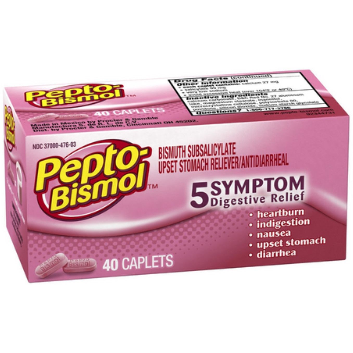 Pepto Bismol Multi-Symptom Caplets For Upset Stomach & Diarrhea Relief, Over-the-Counter Medicine, 40 Ct