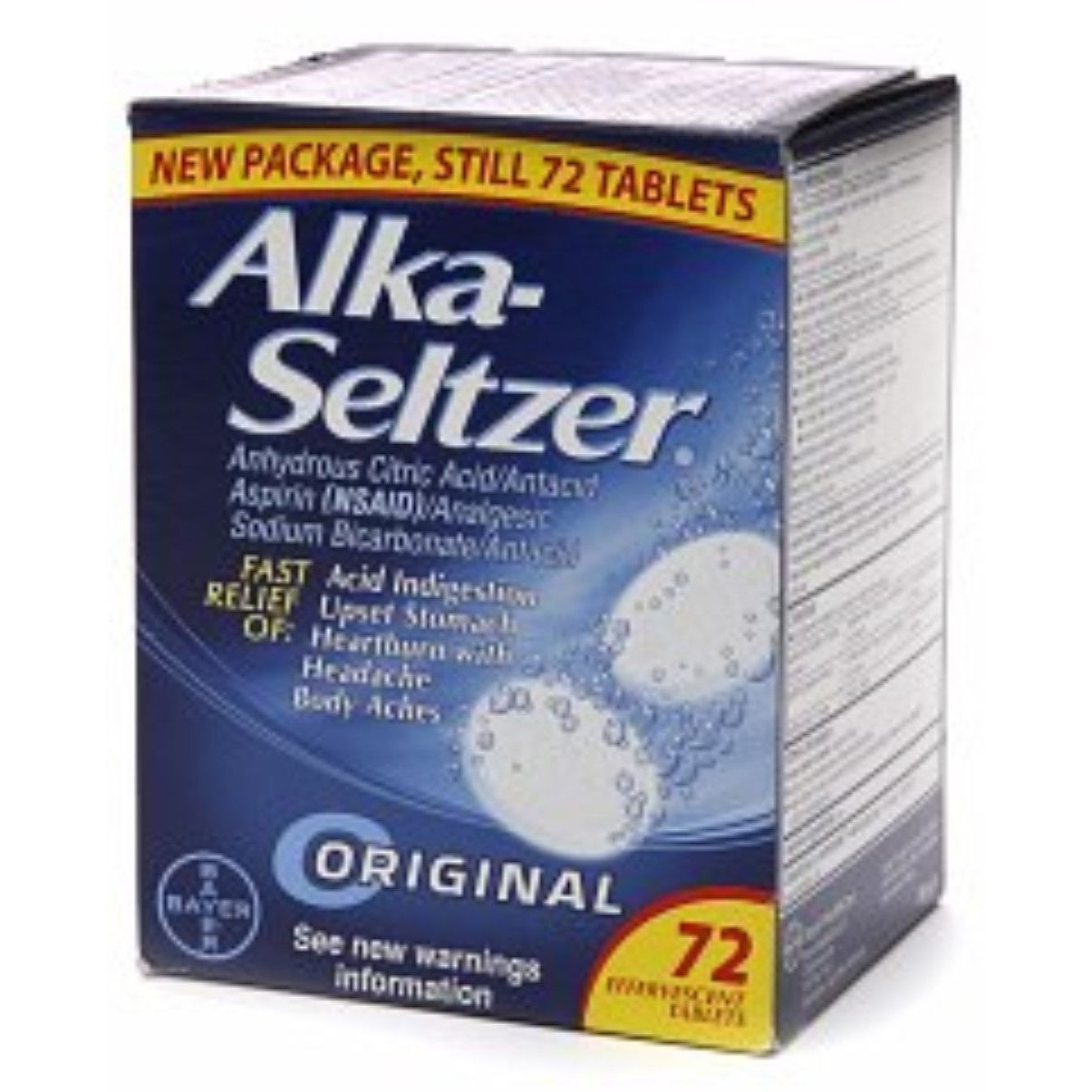 Alka-Seltzer Effervescent Tablets Original Antacid 72 Ea Box