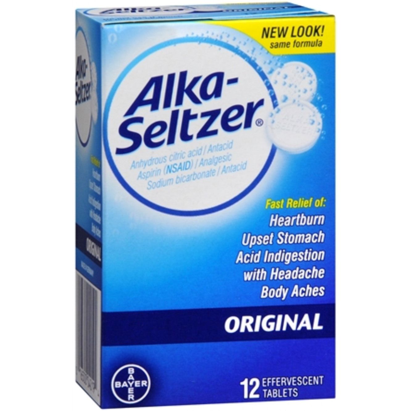 Alka-Seltzer Effervescent Tablets Original Antacid/Analgesic 12 Ea Box