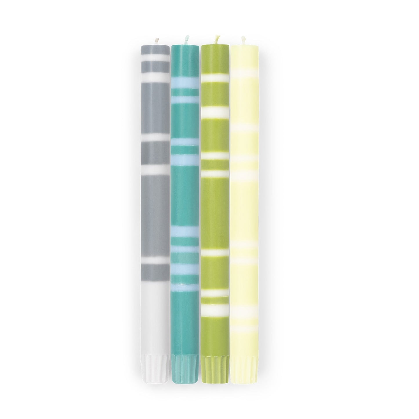 S/4 Striped Dinner Candles in Greys and Greens