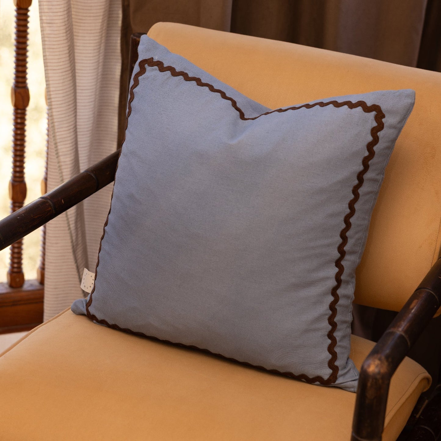 Blue Linen Pillow with Ric-Rac Trim