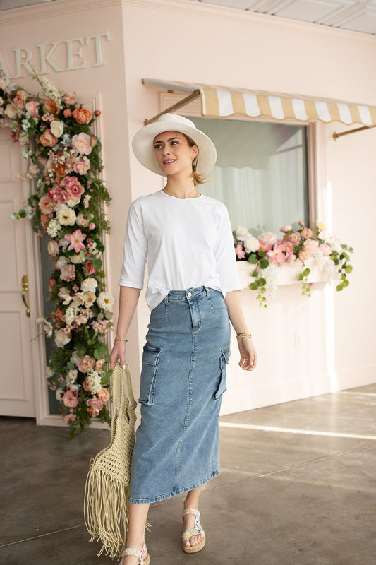 Cargo Denim Skirt- Blue