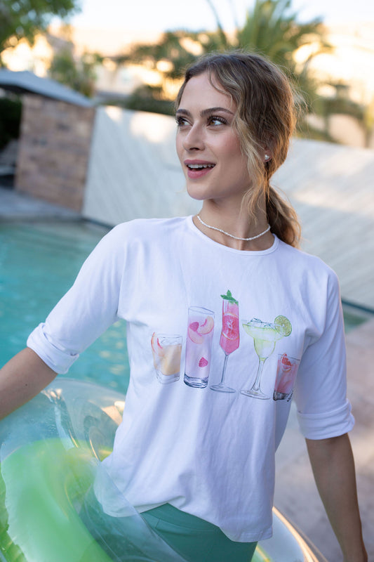 3/4 Sleeve Cotton Tee- Cocktails