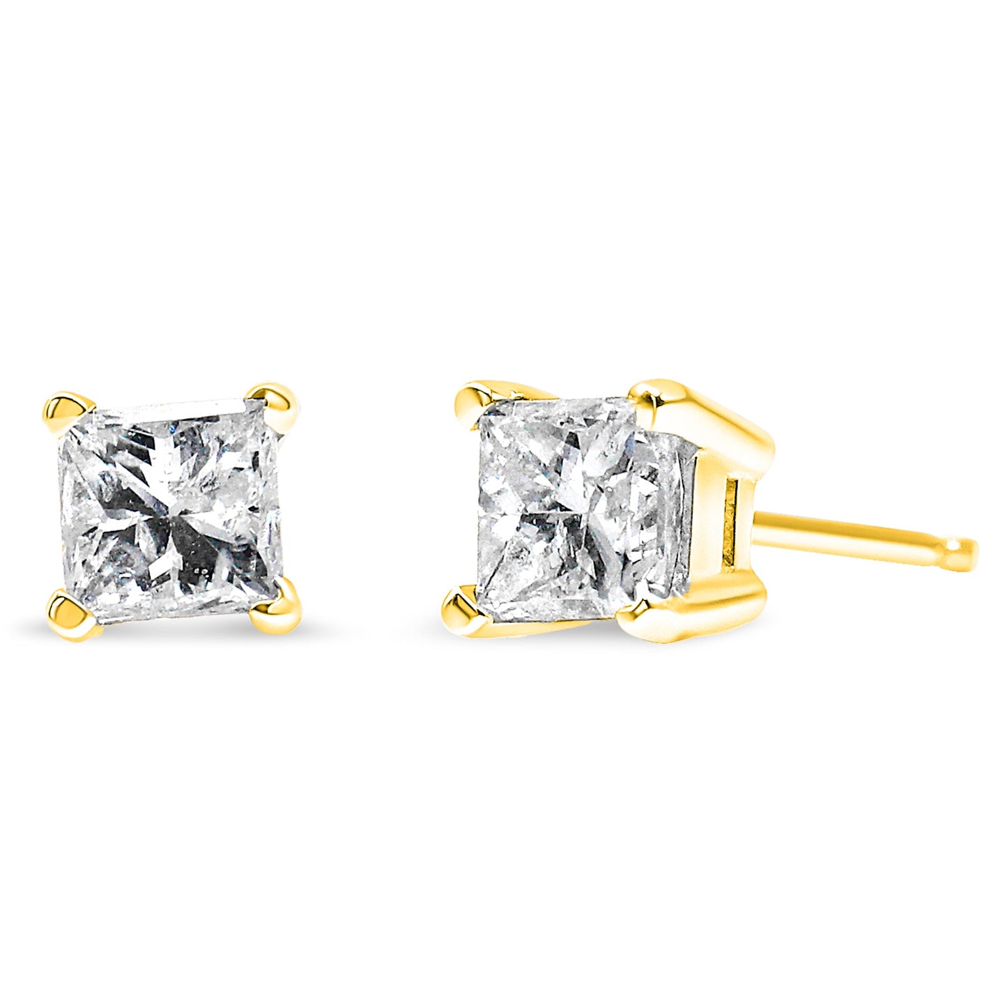 AGS Certified 14K White Gold 1.0 Cttw 4-Prong Set Princess-Cut Solitaire Diamond Push Back Stud Earrings (I-J Color, SI2-I1 Clarity)