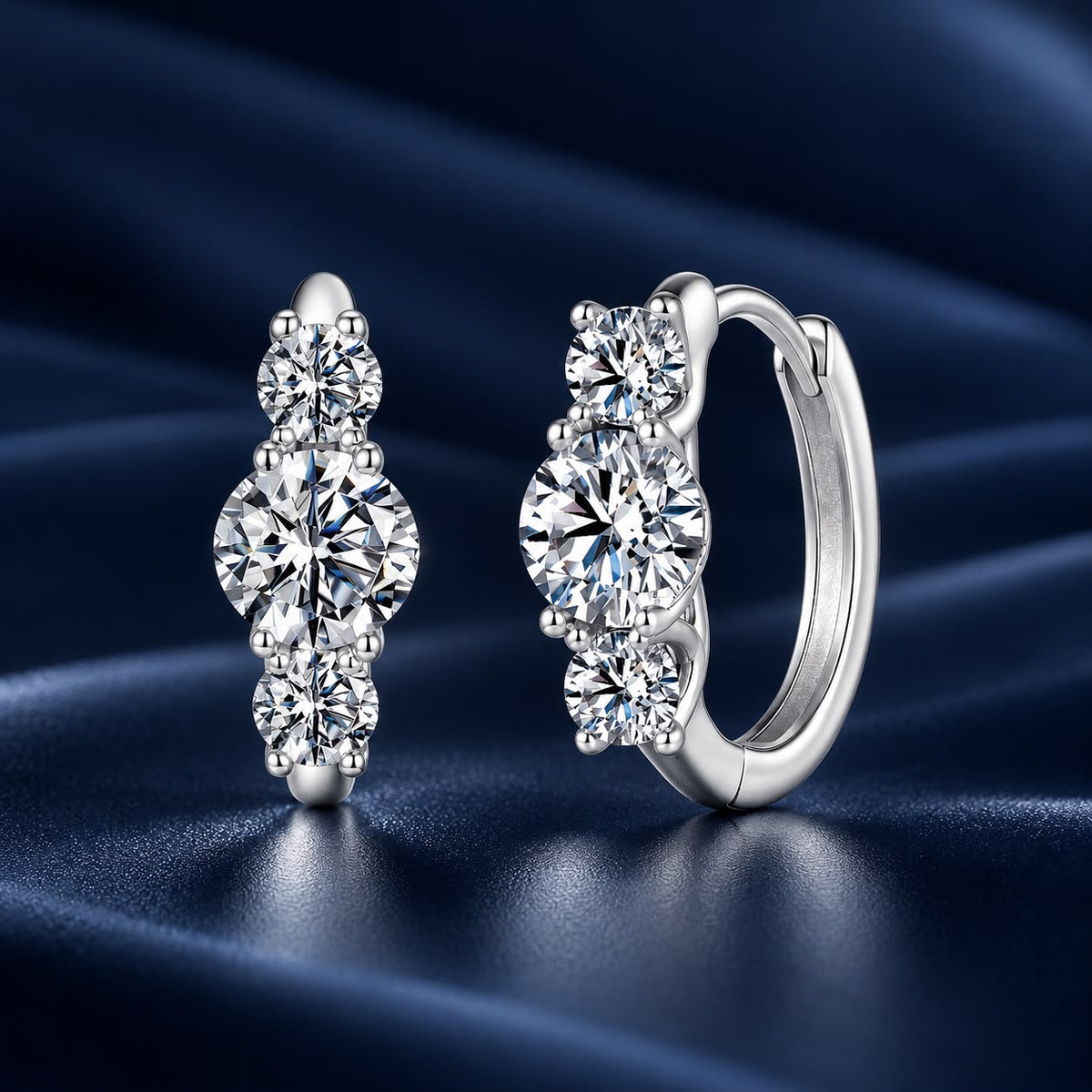 925 Sterling Silver White Gold Plated Moissanite 1.3x0.5cm Hoop Earrings for Women