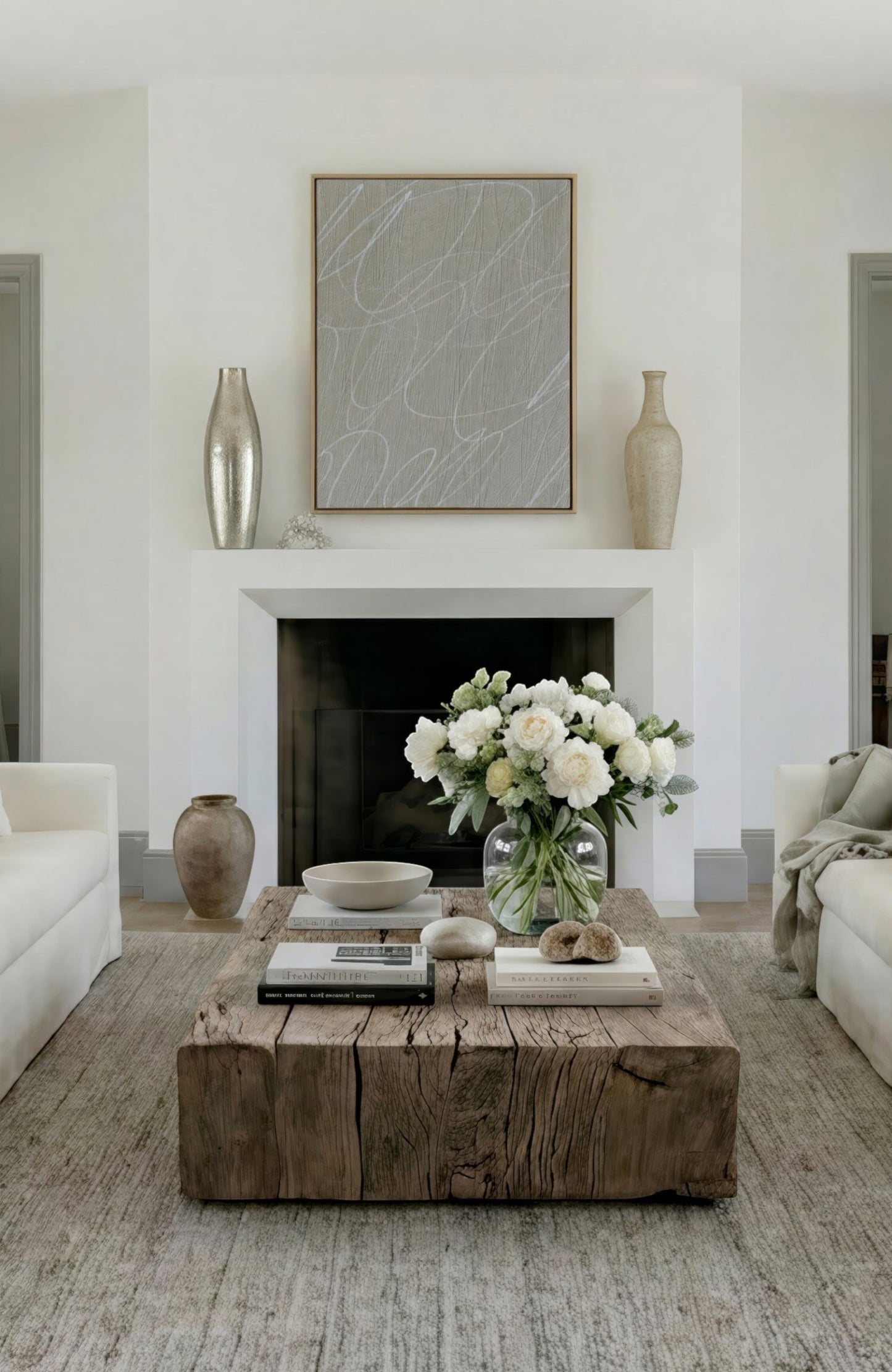 Gestural Marks in Fog Framed Canvas Wall Art