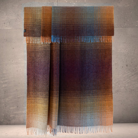 Highland Tweeds Shetland Lambswool Ombre Throw - Burgundy