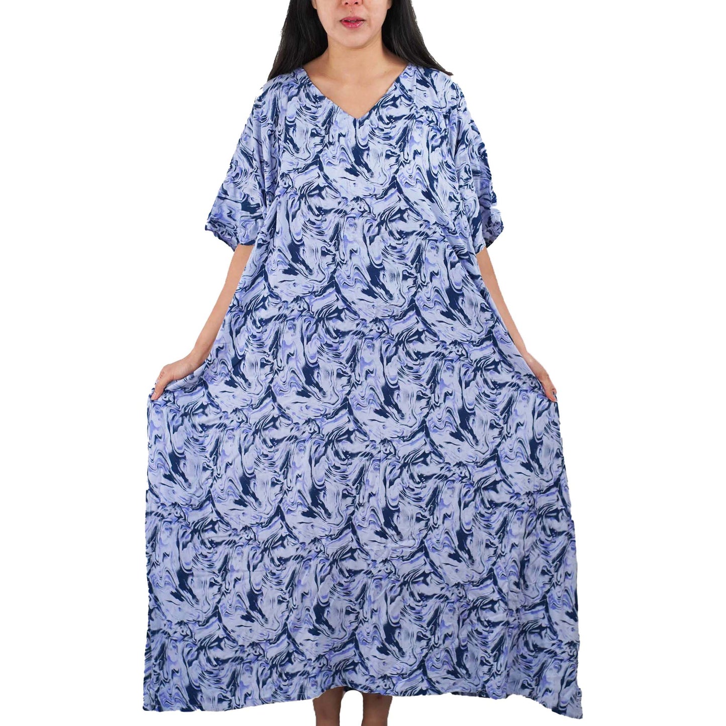 Kaftan Dress Rayon Blue Marble Lightweight
