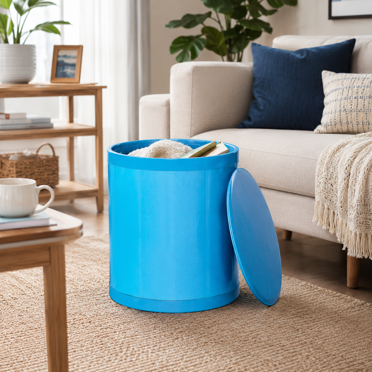 Otto Storage Stool | Round Plastic Storage Ottoman Solid